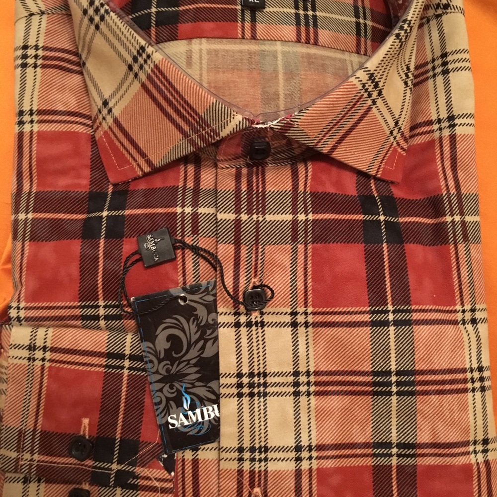 NWT MEN’S PLAID SHIRT RED BLACK KHAKI